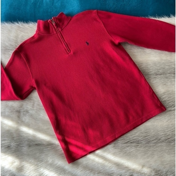 Polo RALPH LAUREN Red 1/2 Zip Ribbed Long Sleeve Pullover L (17-18) Unisex Kids - Picture 1 of 11